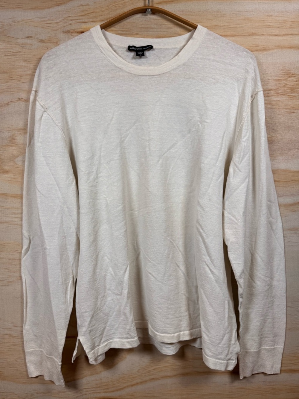 JAMES PERSE Men's Cream Long Sleeve Crewneck Linen Cotton Blend Size 3/Large